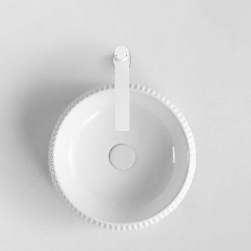 Contemporary Bathroom Sink Porcelain Round Vessel Lavatory Sink with Pop-Up Drain