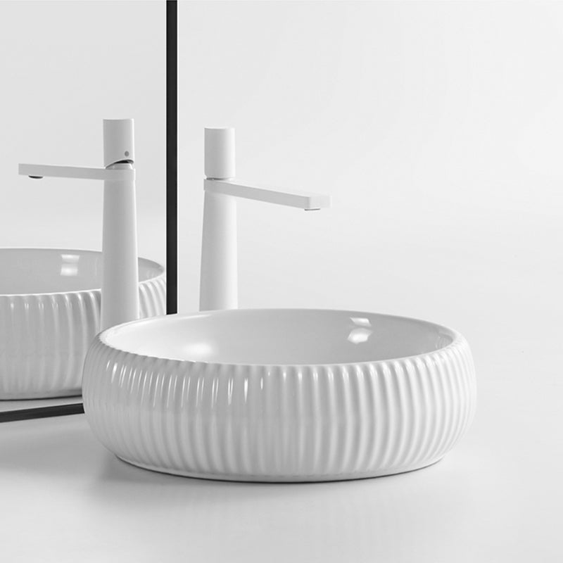 Contemporary Bathroom Sink Porcelain Round Vessel Lavatory Sink with Pop-Up Drain