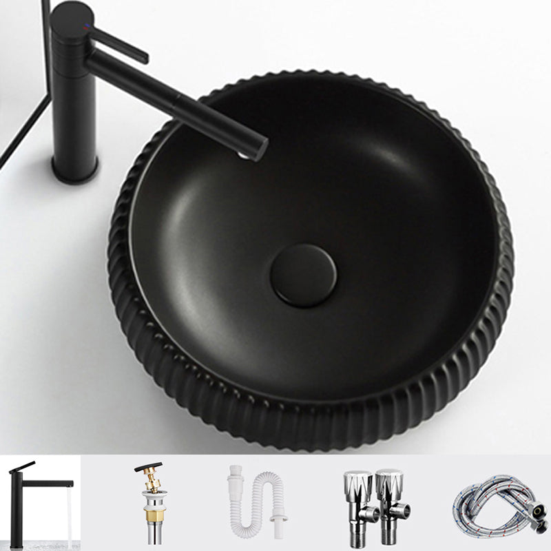 Contemporary Bathroom Sink Porcelain Round Vessel Lavatory Sink with Pop-Up Drain