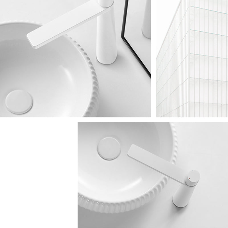 Contemporary Bathroom Sink Porcelain Round Vessel Lavatory Sink with Pop-Up Drain