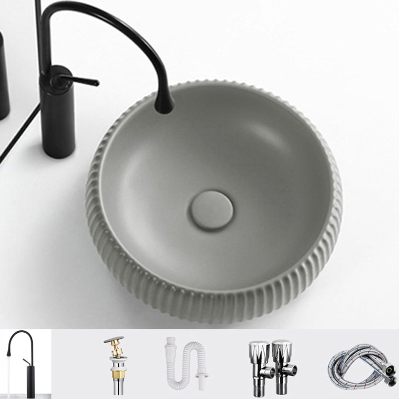 Contemporary Bathroom Sink Porcelain Round Vessel Lavatory Sink with Pop-Up Drain
