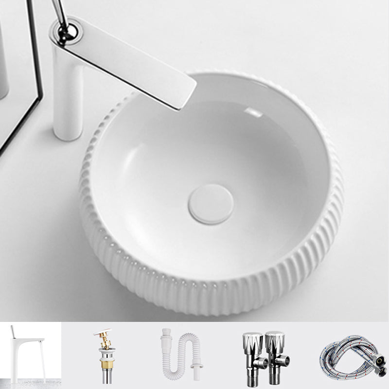 Contemporary Bathroom Sink Porcelain Round Vessel Lavatory Sink with Pop-Up Drain