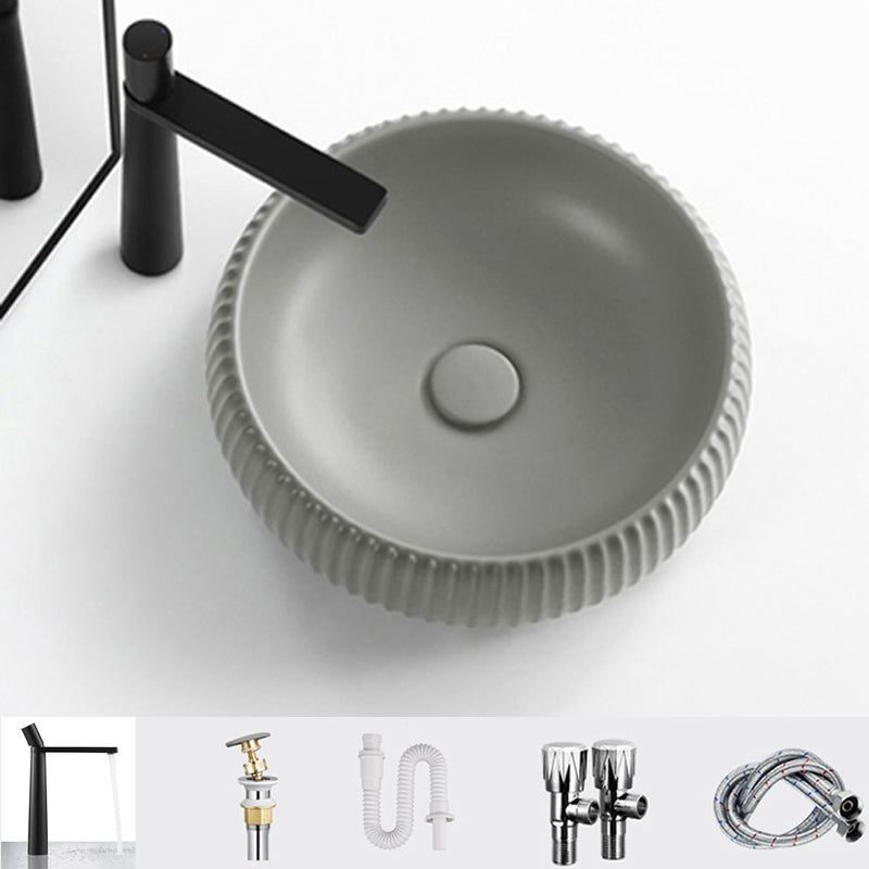Contemporary Bathroom Sink Porcelain Round Vessel Lavatory Sink with Pop-Up Drain