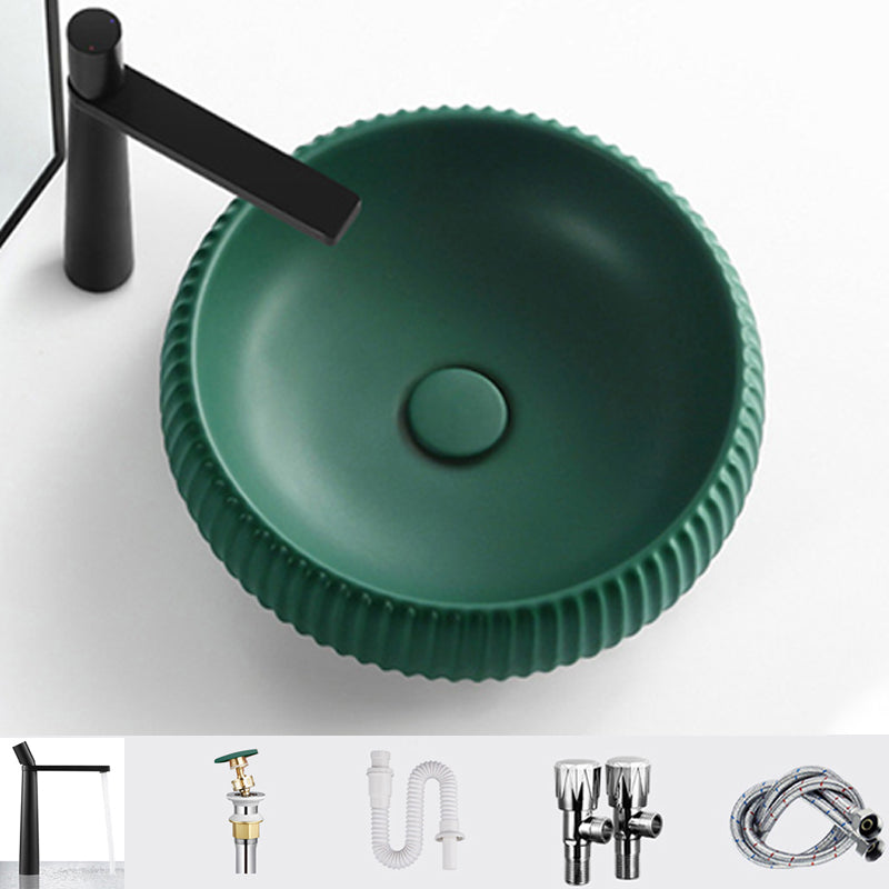 Contemporary Bathroom Sink Porcelain Round Vessel Lavatory Sink with Pop-Up Drain