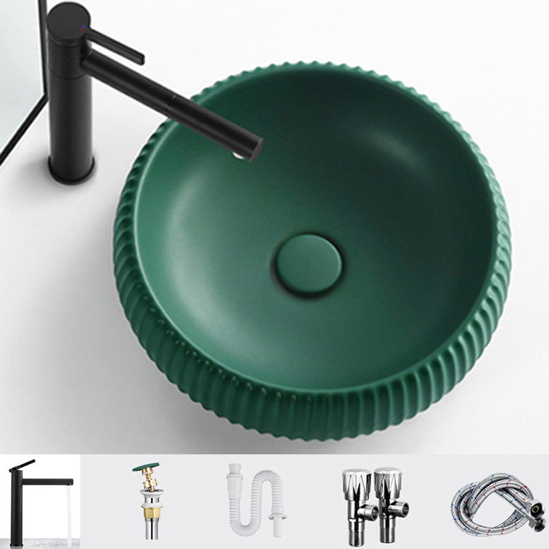 Contemporary Bathroom Sink Porcelain Round Vessel Lavatory Sink with Pop-Up Drain