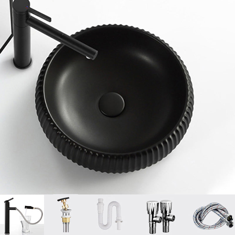 Contemporary Bathroom Sink Porcelain Round Vessel Lavatory Sink with Pop-Up Drain