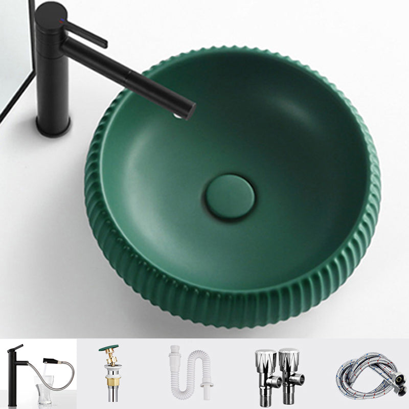 Contemporary Bathroom Sink Porcelain Round Vessel Lavatory Sink with Pop-Up Drain
