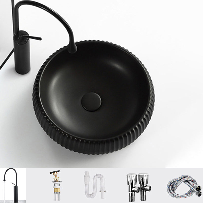 Contemporary Bathroom Sink Porcelain Round Vessel Lavatory Sink with Pop-Up Drain