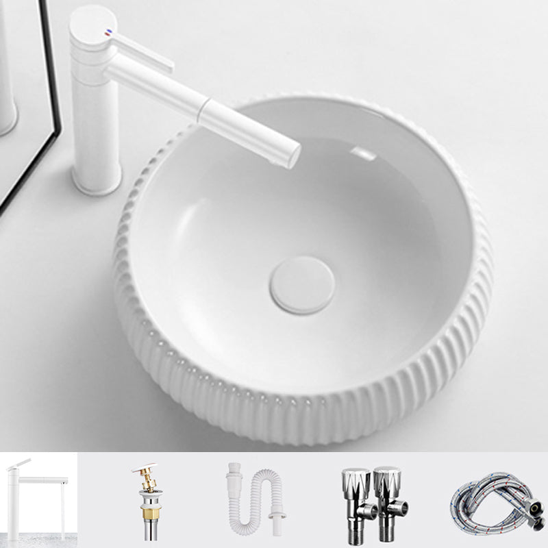 Contemporary Bathroom Sink Porcelain Round Vessel Lavatory Sink with Pop-Up Drain