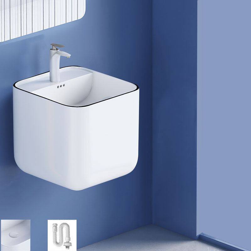 Modern Wall Mount Bathroom Sink Square Porcelain with Faucet Vessel Sink