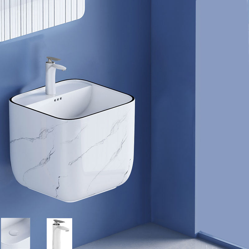 Modern Wall Mount Bathroom Sink Square Porcelain with Faucet Vessel Sink