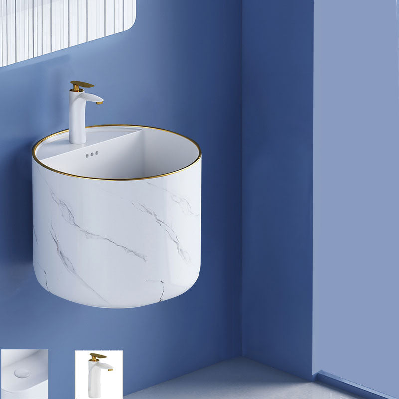 Modern Wall Mount Bathroom Sink Square Porcelain with Faucet Vessel Sink
