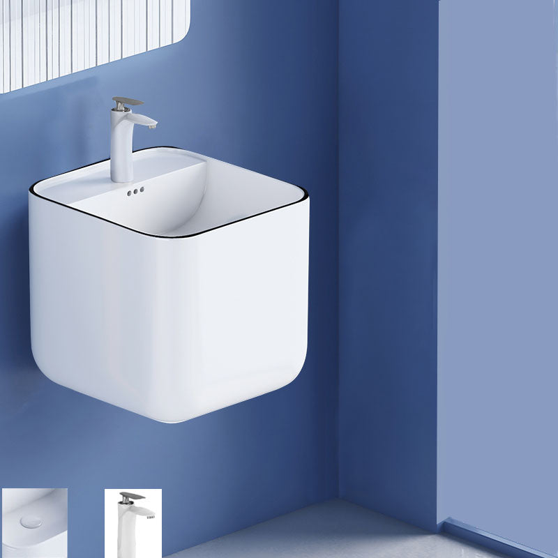 Modern Wall Mount Bathroom Sink Square Porcelain with Faucet Vessel Sink