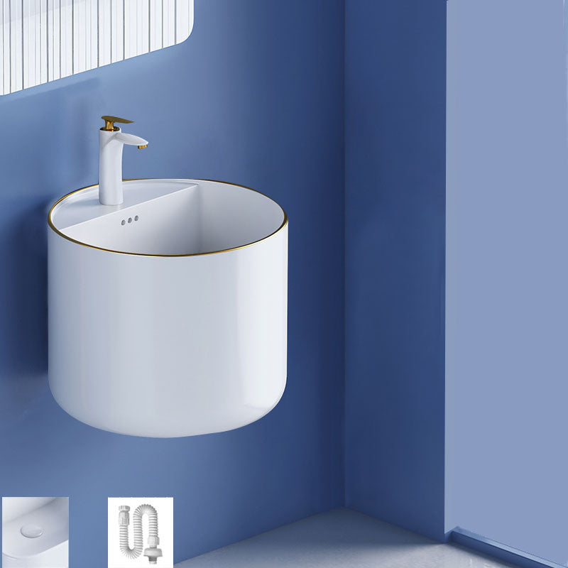 Modern Wall Mount Bathroom Sink Square Porcelain with Faucet Vessel Sink