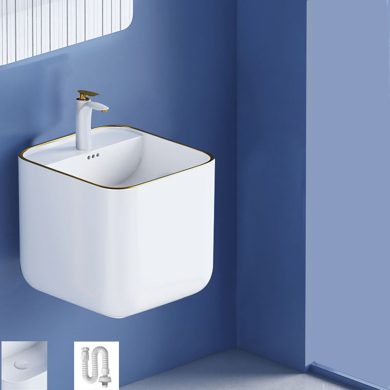 Modern Wall Mount Bathroom Sink Square Porcelain with Faucet Vessel Sink