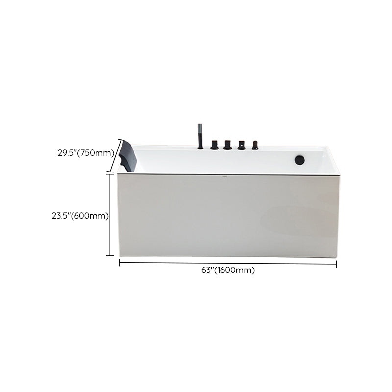 Rectangle Modern White Acrylic Bathtub Back to Wall with Drain Bath Tub
