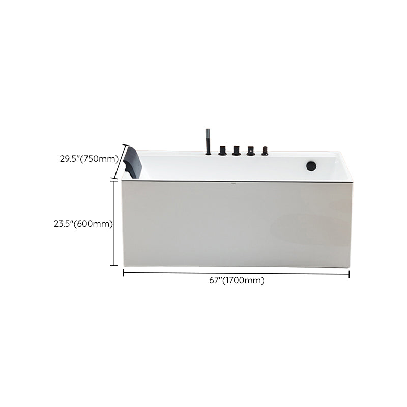 Rectangle Modern White Acrylic Bathtub Back to Wall with Drain Bath Tub