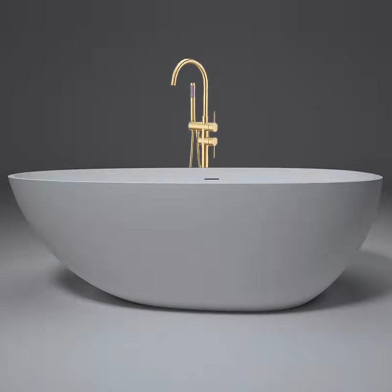 Soaking Freestanding Tub with Drain Modern White Stone Oval Bathtub