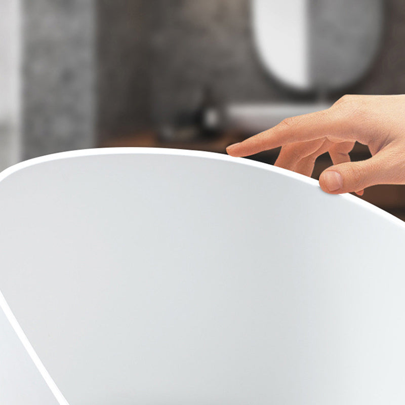 Soaking Freestanding Tub with Drain Modern White Stone Oval Bathtub