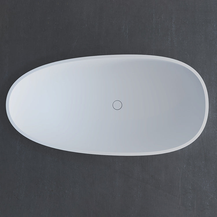 Soaking Freestanding Tub with Drain Modern White Stone Oval Bathtub