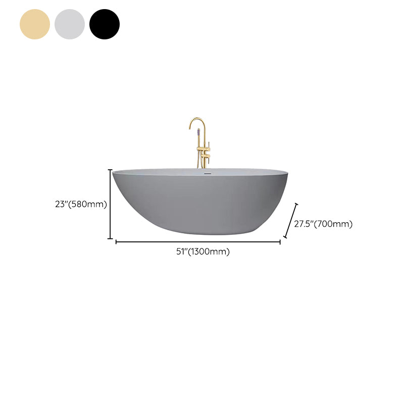 Soaking Freestanding Tub with Drain Modern White Stone Oval Bathtub