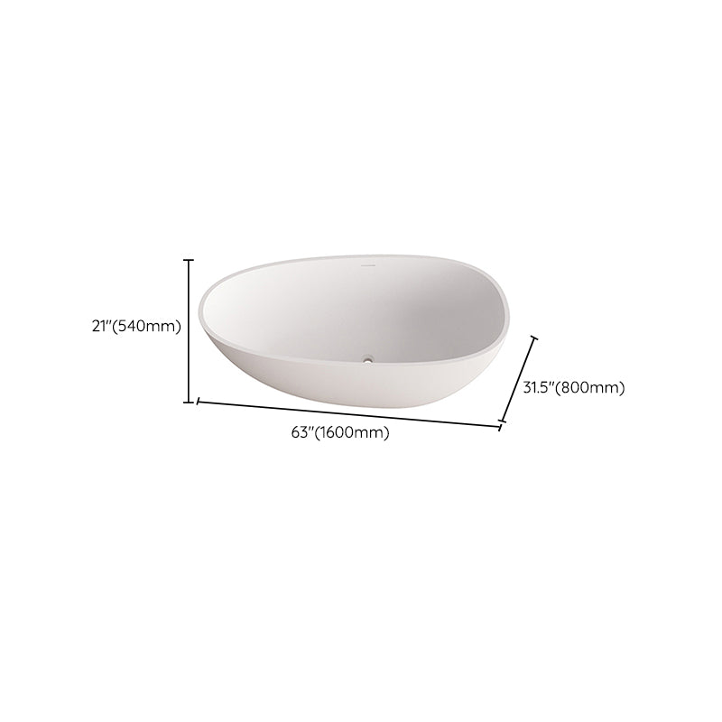 Soaking Freestanding Tub with Drain Modern White Stone Oval Bathtub
