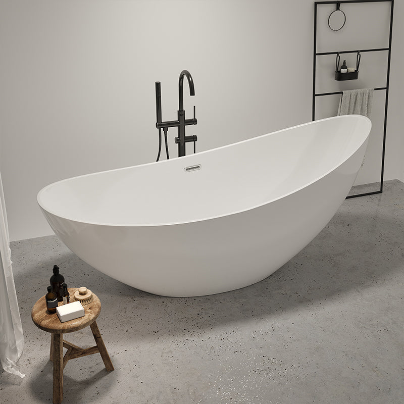 Modern Ellipse Acrylic Bathtub Freestand Soaking Bathtub with Drain Bath Tub