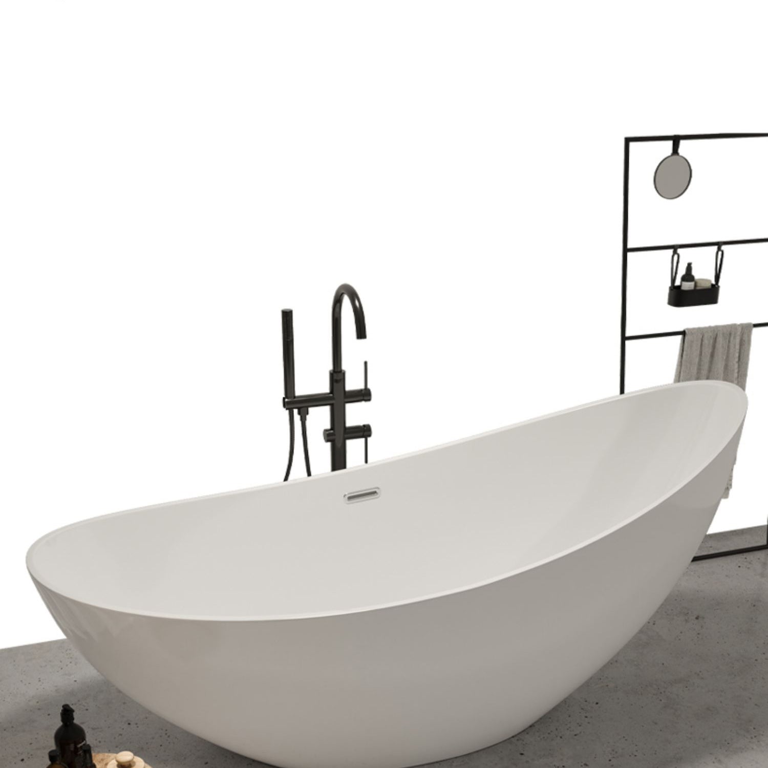 Modern Ellipse Acrylic Bathtub Freestand Soaking Bathtub with Drain Bath Tub