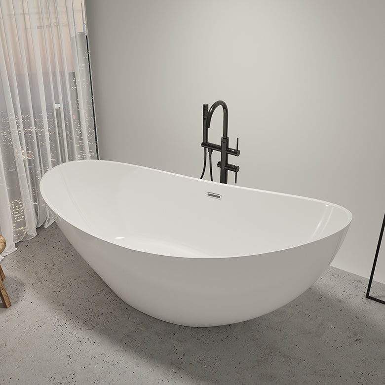 Modern Ellipse Acrylic Bathtub Freestand Soaking Bathtub with Drain Bath Tub