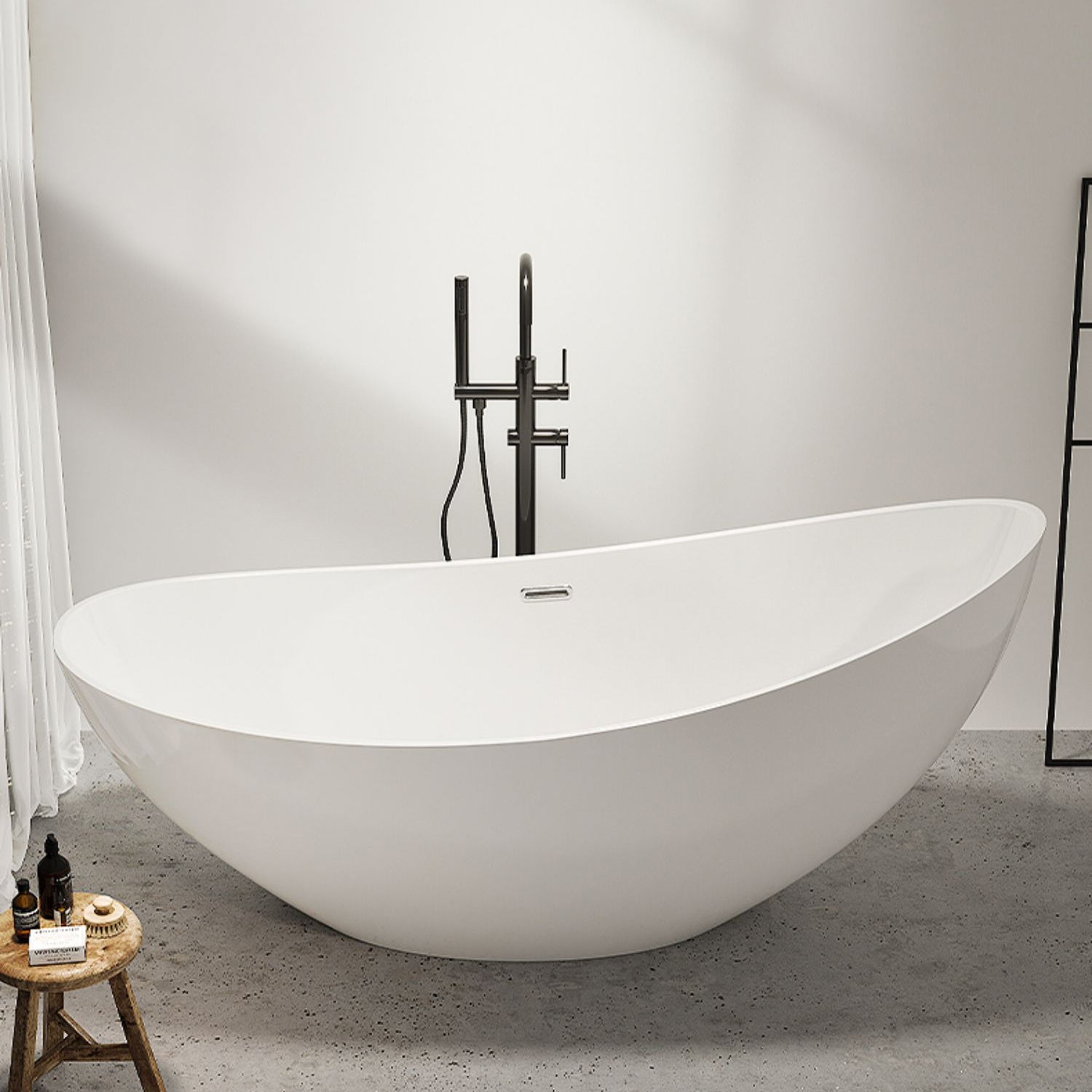 Modern Ellipse Acrylic Bathtub Freestand Soaking Bathtub with Drain Bath Tub
