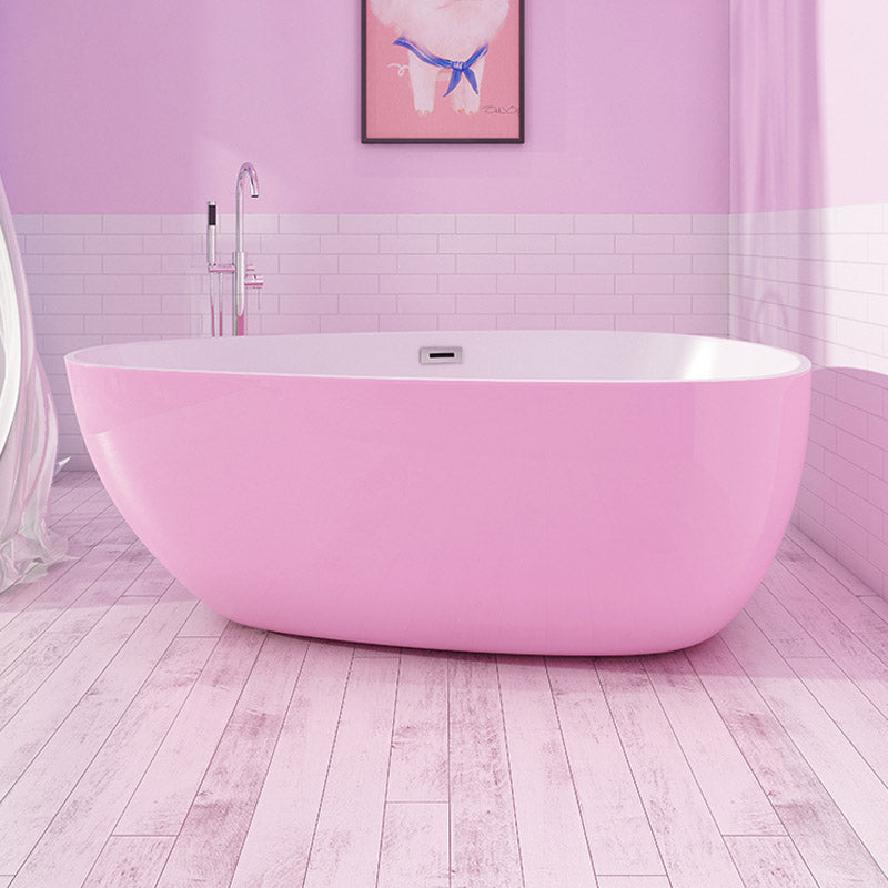 Polished Finish Acrylic Oval Bath Tub Soaking Stand Alone Tub with Drain