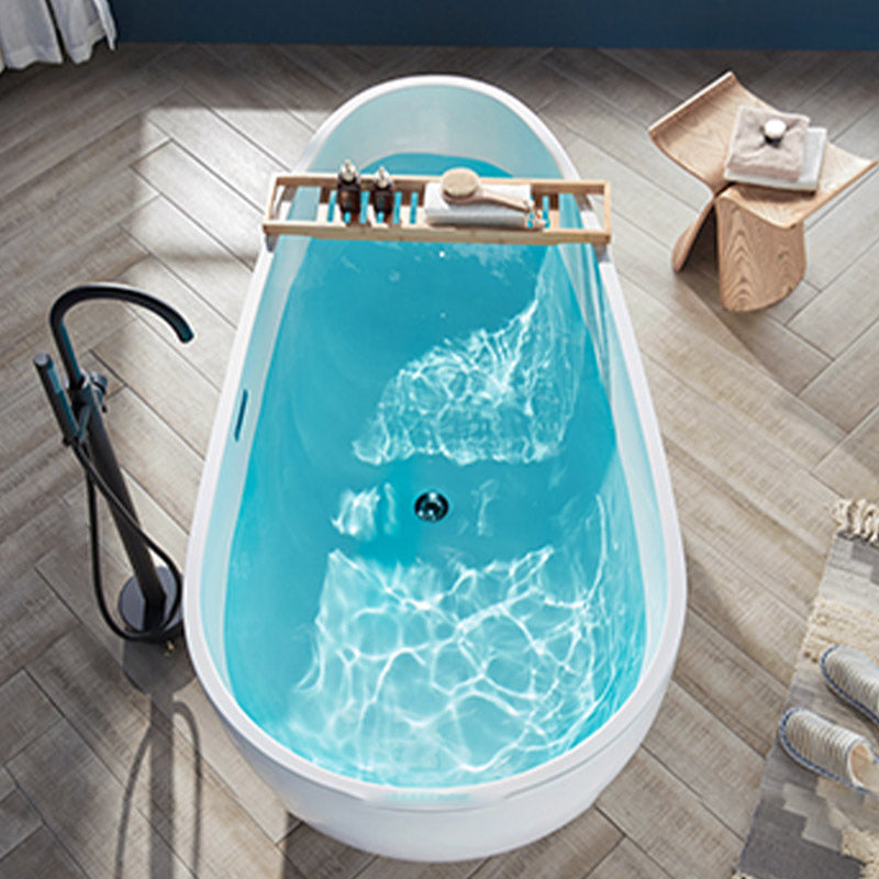 Polished Finish Acrylic Oval Bath Tub Soaking Stand Alone Tub with Drain