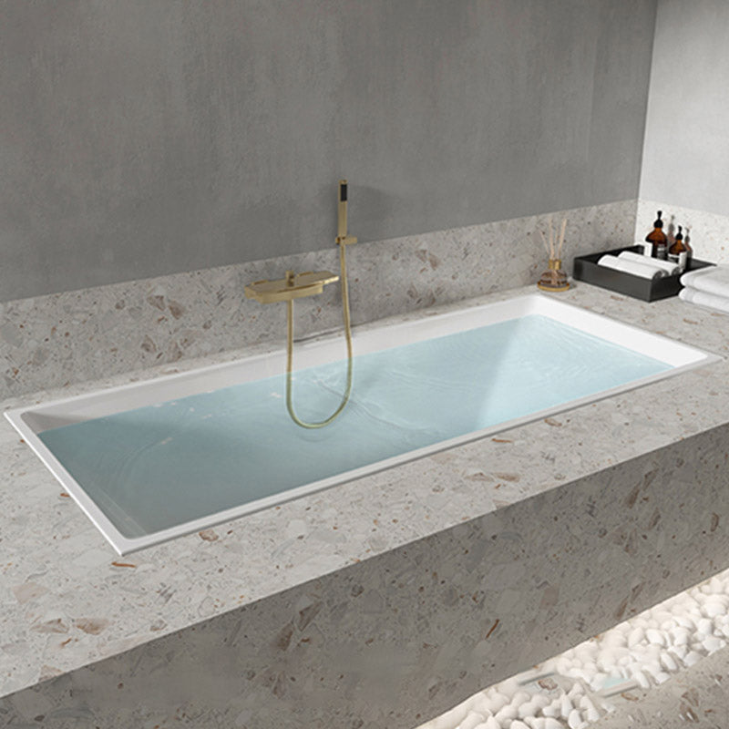 Modern White Embedded Bathtub Acrylic Rectangle with Drain Bath Tub