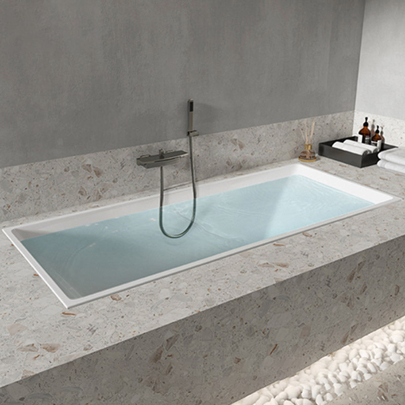 Modern White Embedded Bathtub Acrylic Rectangle with Drain Bath Tub
