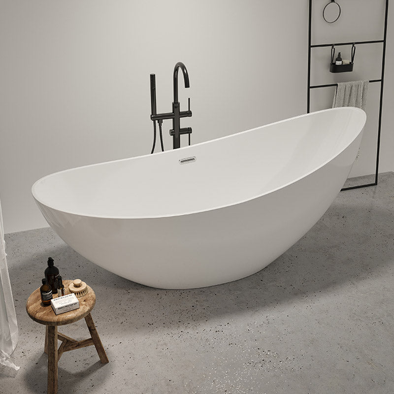 Contemporary White Acrylic Oval Bathtub Soaking Freestanding Tub