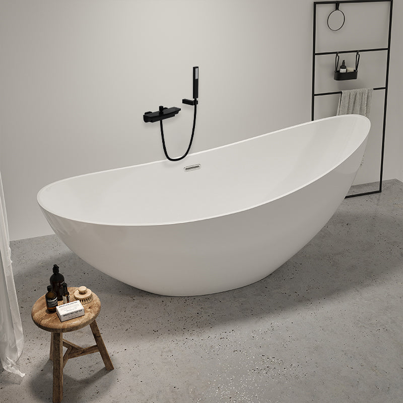 Contemporary White Acrylic Oval Bathtub Soaking Freestanding Tub