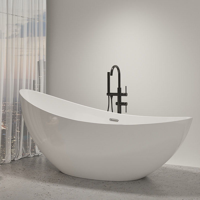 Contemporary White Acrylic Oval Bathtub Soaking Freestanding Tub