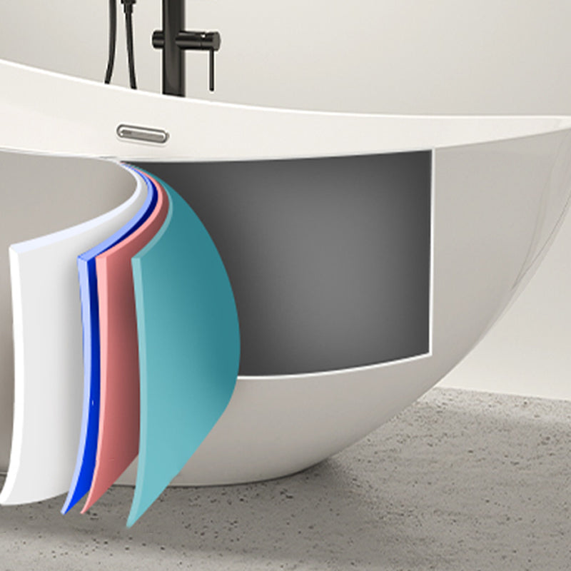 Contemporary White Acrylic Oval Bathtub Soaking Freestanding Tub