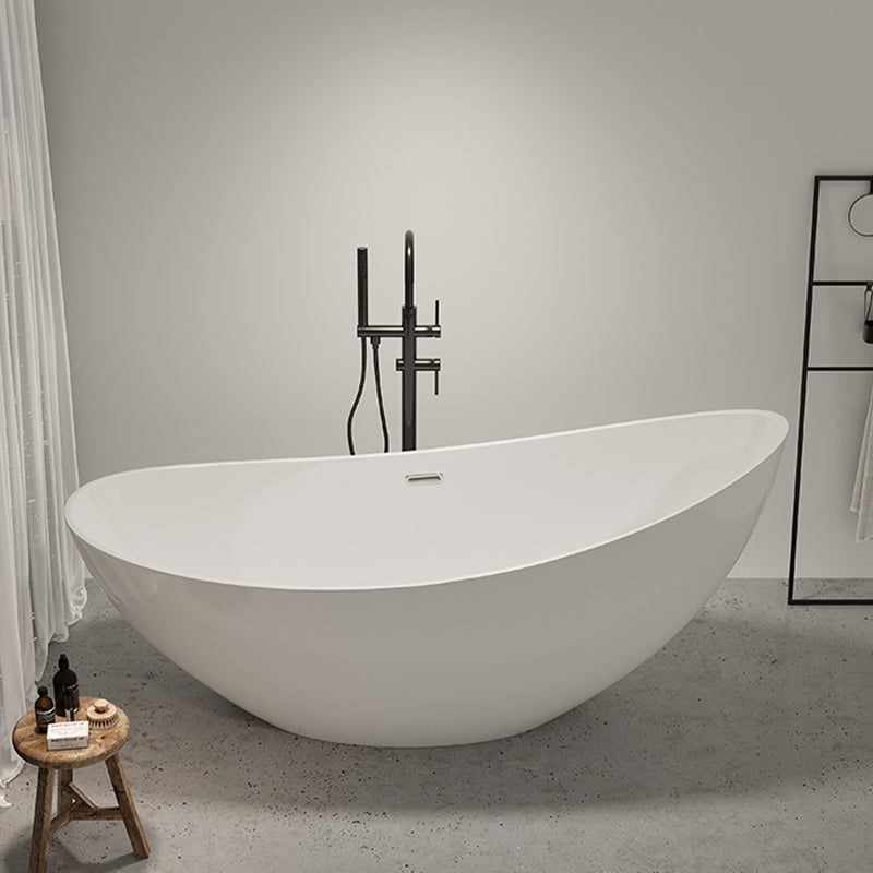 Contemporary White Acrylic Oval Bathtub Soaking Freestanding Tub