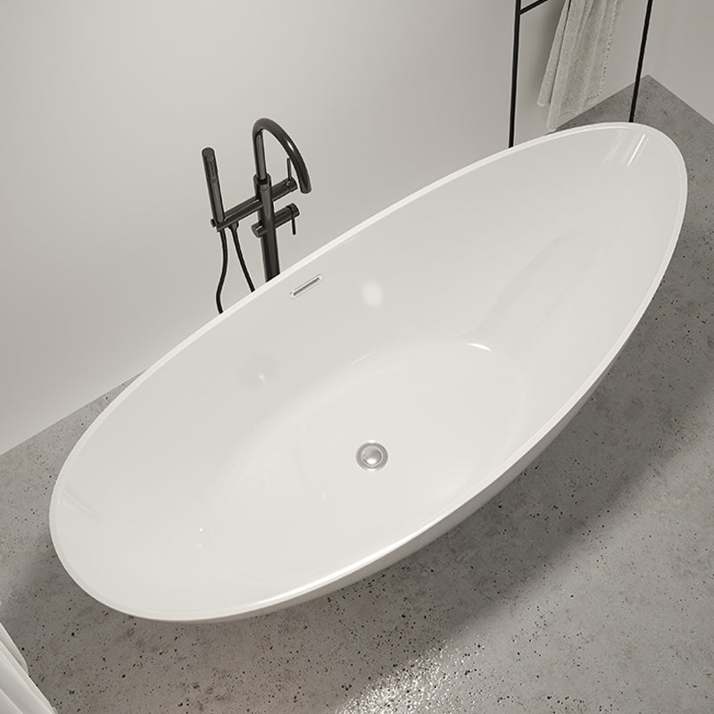 Contemporary White Acrylic Oval Bathtub Soaking Freestanding Tub