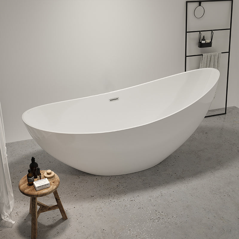 Contemporary White Acrylic Oval Bathtub Soaking Freestanding Tub