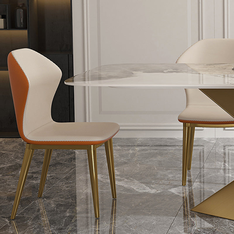 Glam Dinette Set with Leather Chairs 1/2/3/4/5 Pieces Glossy White Dining Table Set