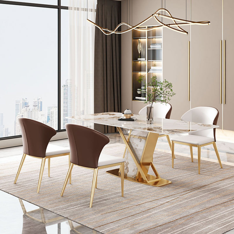 High Gloss White Dining Table Set 1/4/5/7 Pieces Glam Dinette Set with Leather Chairs