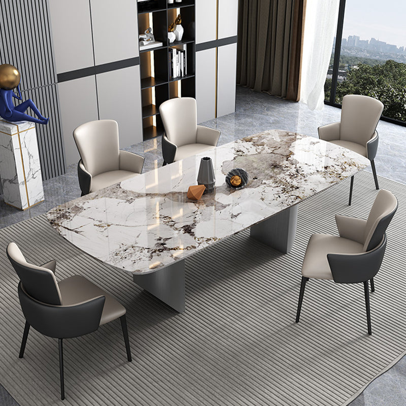 Contemporary 1/3/4/6/9 Pieces Dining Set Rectangle Stone Dining Table Set in White