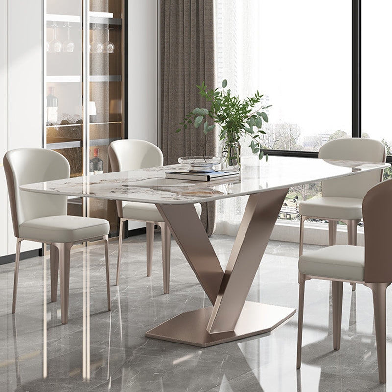 Contemporary 1/4/5/7 Pieces Dining Set Rectangle Stone Dining Table Set in White