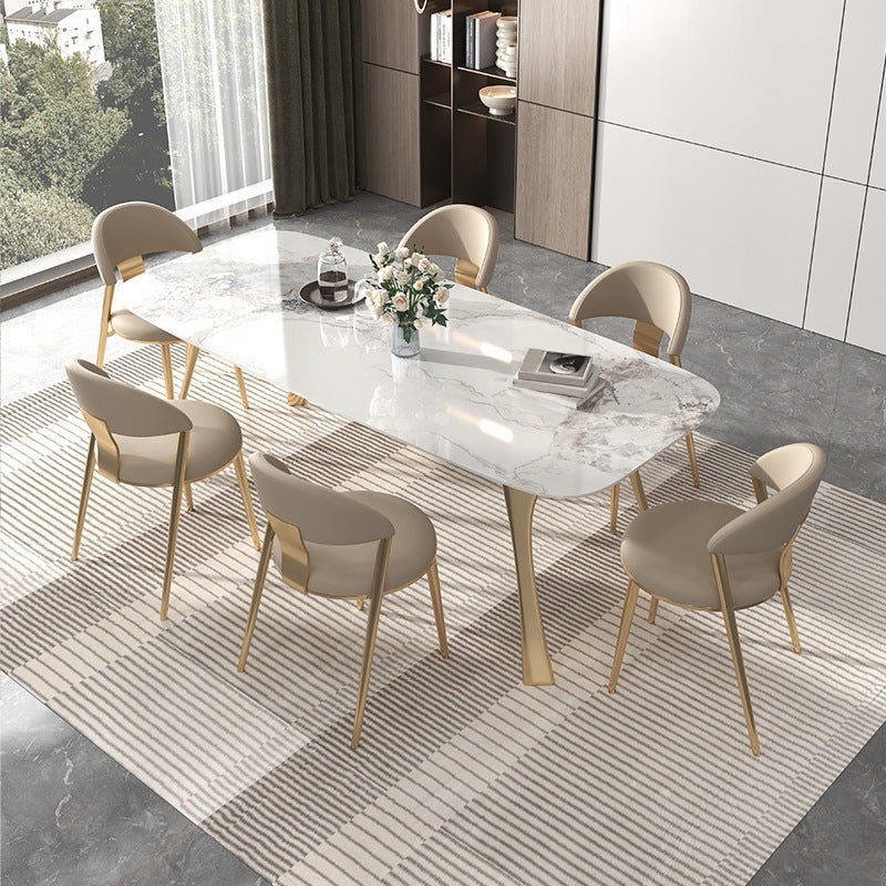 Contemporary 1/4/5/7 Pieces Furniture Stone Rectangle Dining Table Set in White