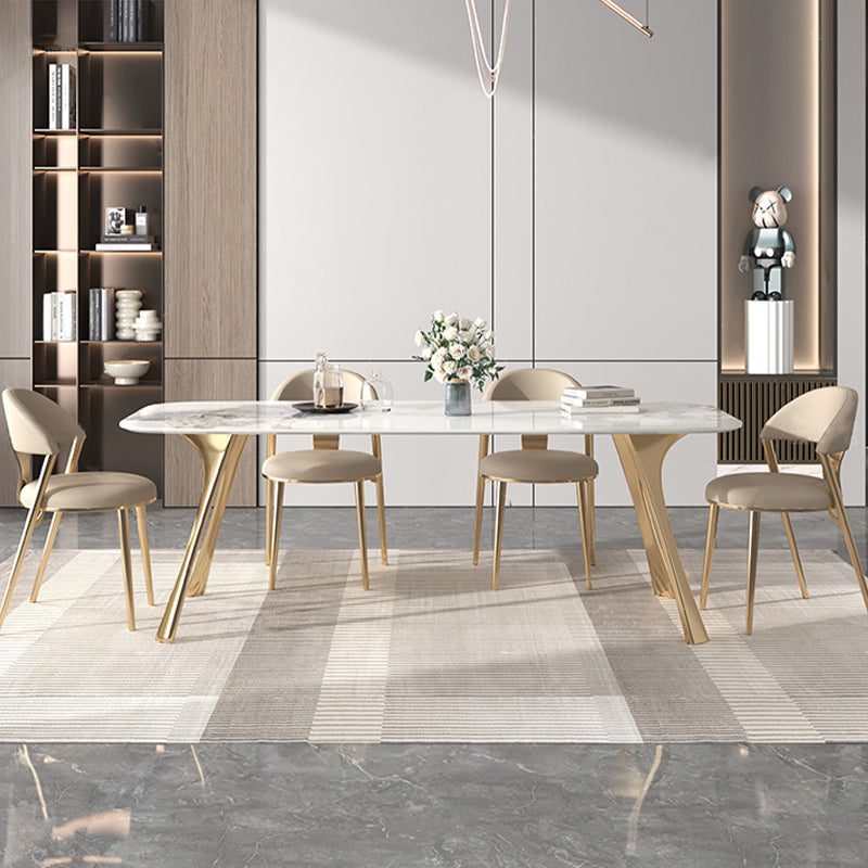 Contemporary 1/4/5/7 Pieces Furniture Stone Rectangle Dining Table Set in White