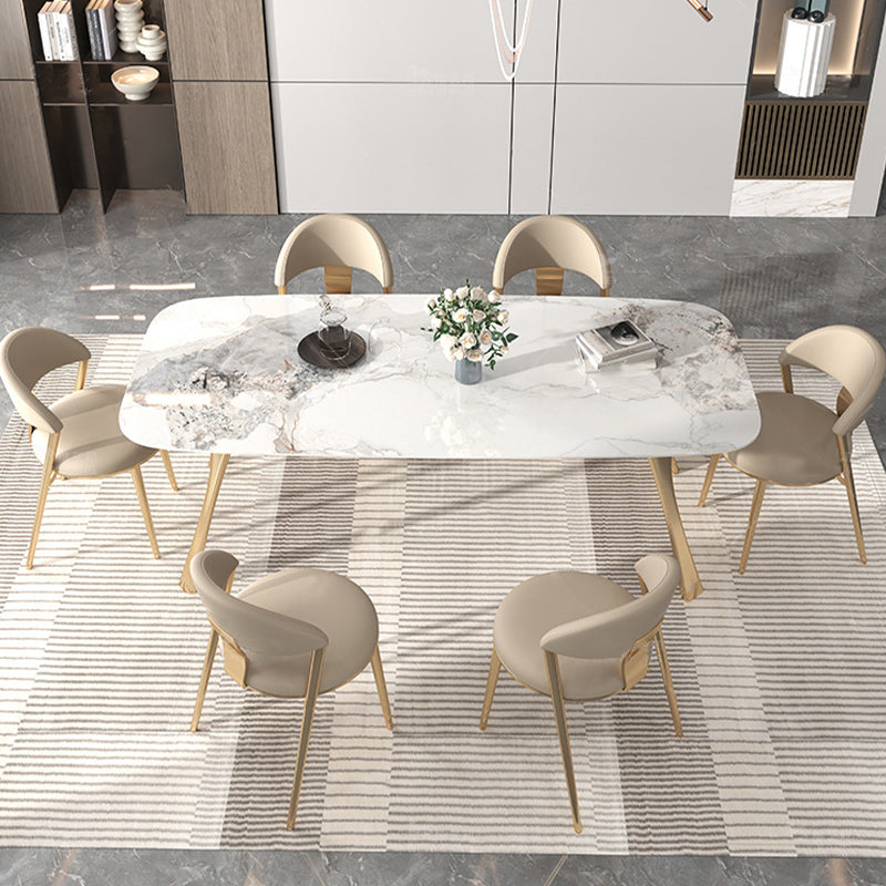 Contemporary 1/4/5/7 Pieces Furniture Stone Rectangle Dining Table Set in White