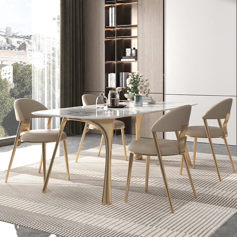 Contemporary 1/4/5/7 Pieces Furniture Stone Rectangle Dining Table Set in White