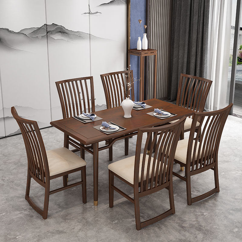 Traditional 1/2/5/7 Pieces Furniture Solid Wood Rectangle Dining Table Set in Brown